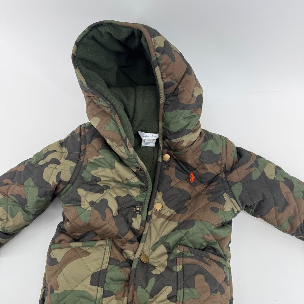 Ralph Lauren Baby Camouflage Quilted Fleece Lined Snowsuit Bunting 9M‎ Hooded